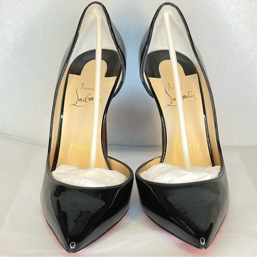 Christian Louboutin “Iriza” glossy patent black Lthr pumps EU37 100mm stiletto.